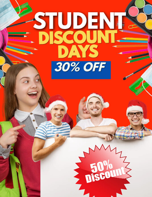 Red Modern & Minimal Student Discount Days Flyer (us Letter) Template ...
