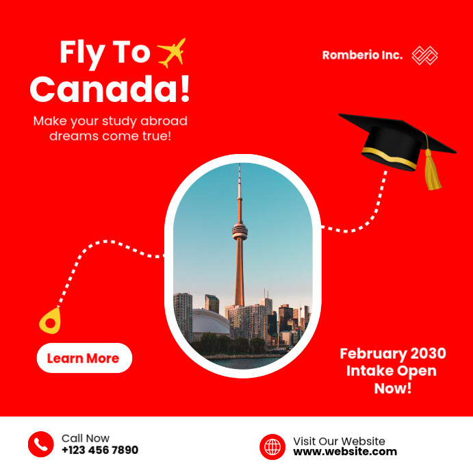 Red Modern & Minimal Study In Canada Education Instagram Post template