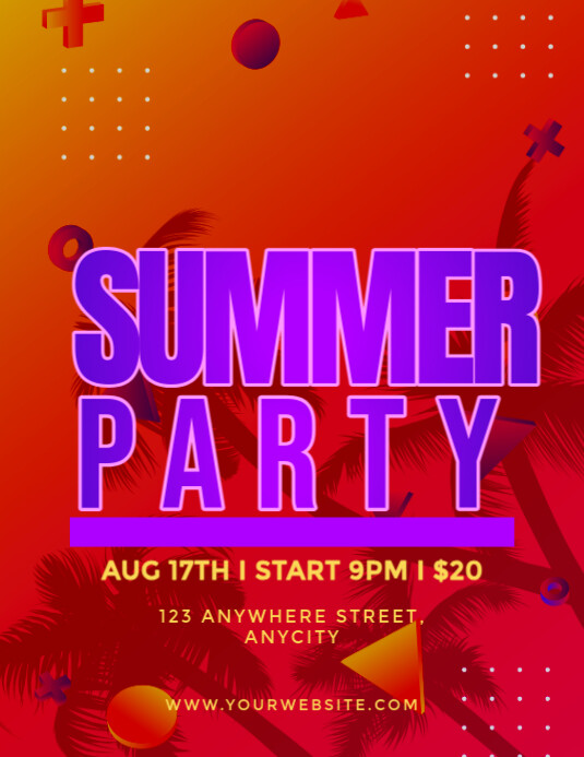 Red Modern & Minimal Summer Party Pamflet (letter As) template