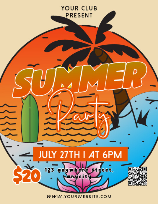 Red Modern & Minimal Summer Party Pamflet (letter As) Flyer (US Letter) template