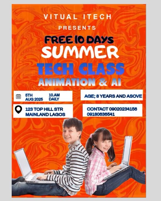 Red Modern & Minimal Summer Tech Class For Kids Instagram Portrait template