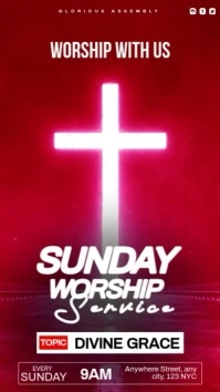 Red Modern & Minimal Sunday Service Video Template  Digital Display (9:16)