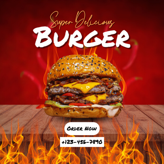 Red Modern & Minimal Super Delicious Burger Pos Instagram template