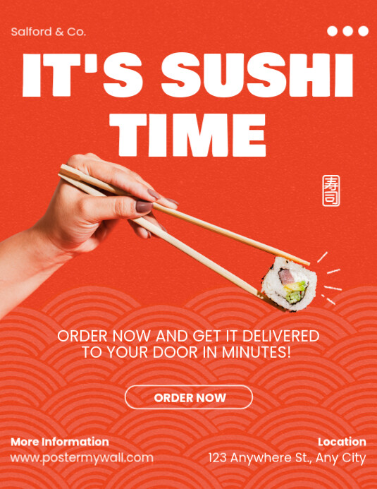 Red Modern & Minimal Sushi Time Pamflet (letter As) Flyer (US Letter) template