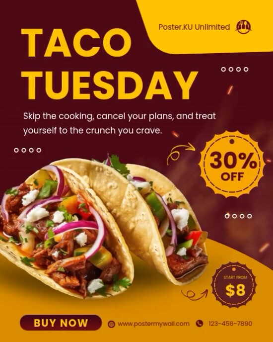 Red Modern & Minimal Taco Tuesday Instagram Portrait template