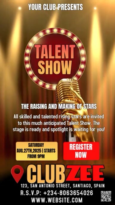 Red Modern & Minimal Talent Show Template  Instagram Story