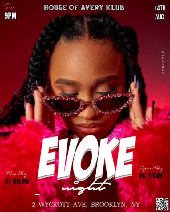 Red Modern & Minimal The Image Is A Bold And Modern Flyer For A Club Event Called "evoke Night" Inst Instagram Portrait template