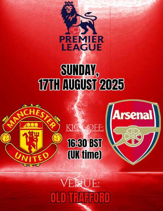 Red Modern & Minimal This Is A Promotional Poster Or Flyer For A Premier League Football Match Betwe template