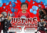 Red Modern & Minimal Thor Birthday Invitation A5 template