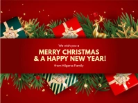 Red Modern & Minimal Traditional Merry Christmas And Happy New Year Card Tanda Halaman template