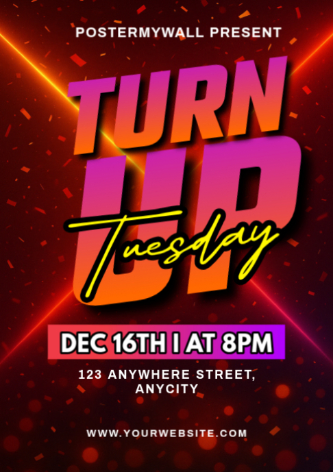 Red Modern & Minimal Turn Up Tuesday A2 Template | PosterMyWall