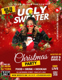 สีแดง Ugly Sweater Christmas Party Pamflet Template