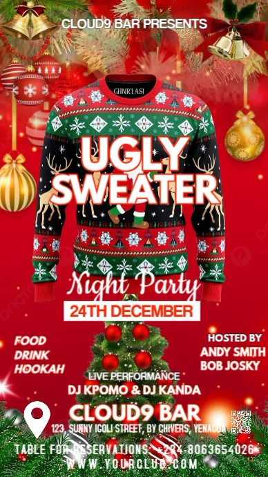 Red Modern & Minimal Ugly Sweater Party Instagram Story template