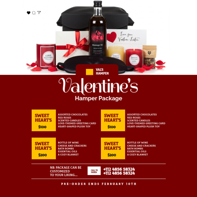 Red Modern & Minimal Vals Day Package Instagram Post template
