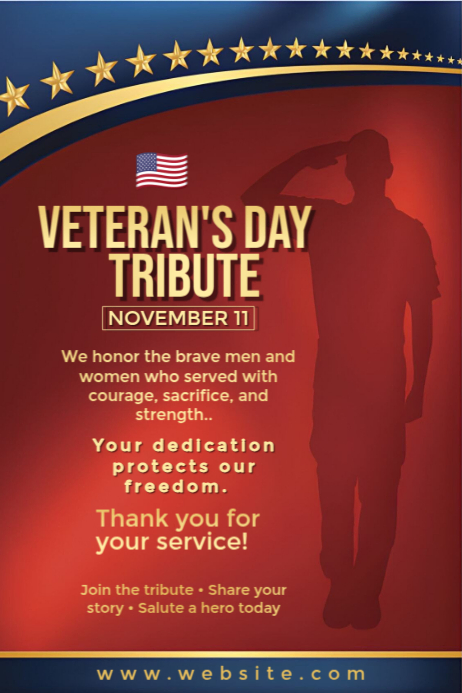 Red Modern & Minimal Veterans Day Tribute Poster Template | PosterMyWall