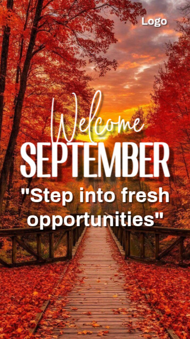 Red Modern & Minimal Welcome September – Step Into Fresh Opportunities Digital Display (9:16) template