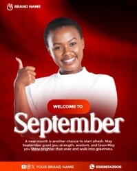 Red Modern & Minimal Welcome September Template  Instagram Portrait