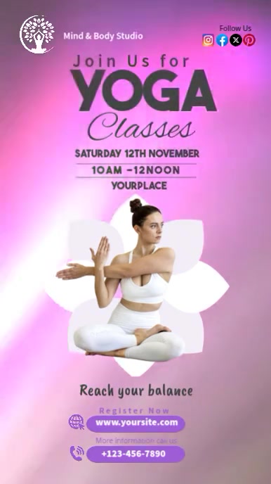 Red Modern & Minimal Yoga Classes Template Instagram Reel Digital Display (9:16)