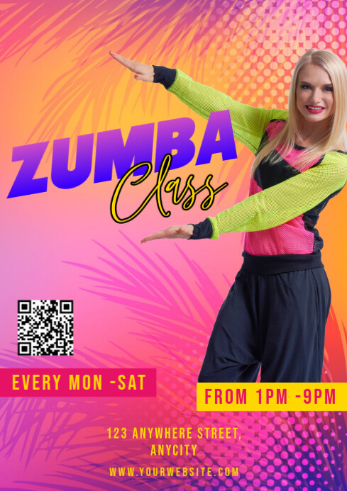 Red Modern & Minimal Zumba Classes A4 Template | PosterMyWall