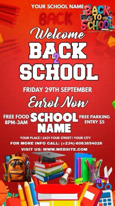 Red Modern & Minimal Back To School Template Instagram Story