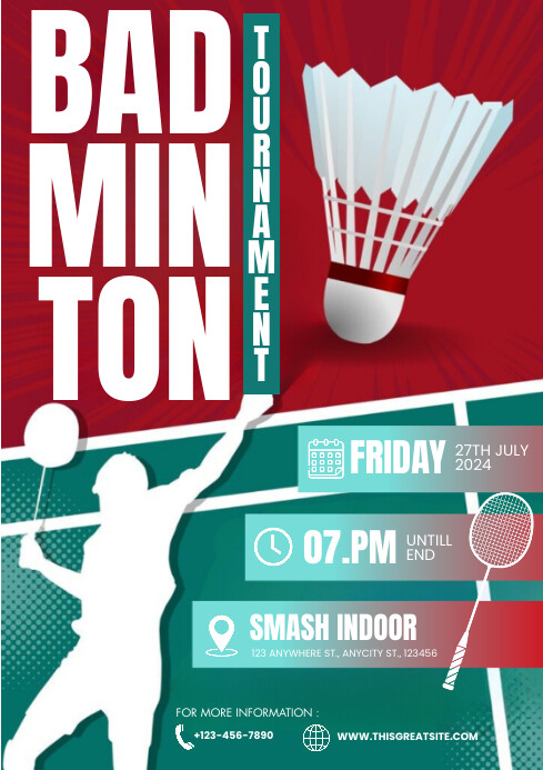 Red Modern & Minimal Badminton Tournament A4 template