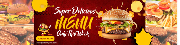 Red Modern & Minimal Burger Special Menu Banner Template Spanduk 2' × 8'