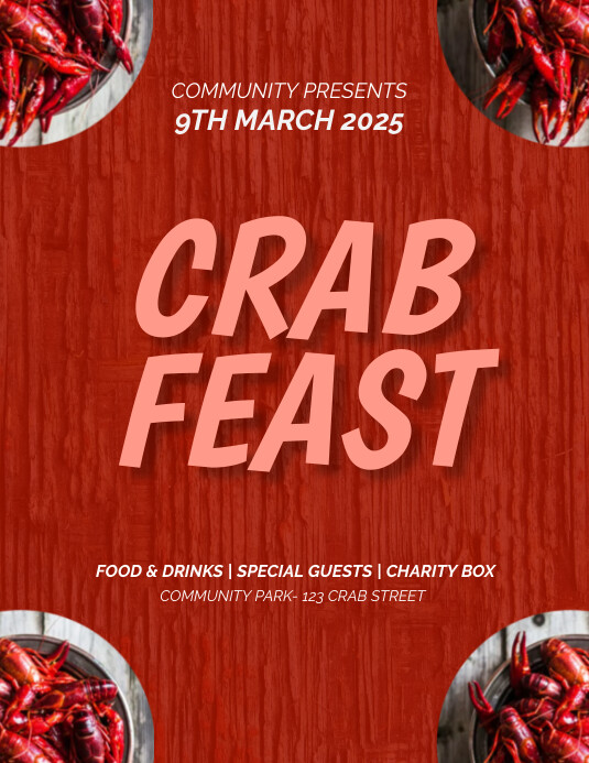 Red Modern & Minimal Crab Feast Flyer (us Let template