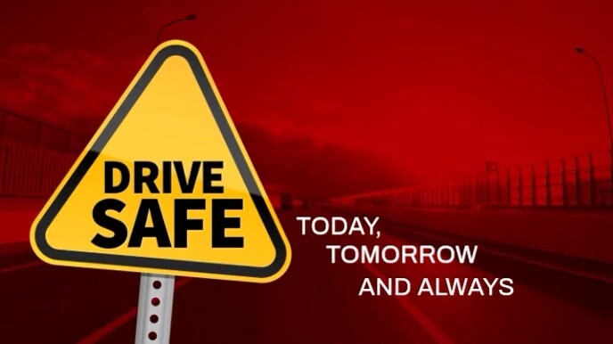 Red Modern & Minimal Drive Safe Caution Sign Video  Digital Display (16:9) template