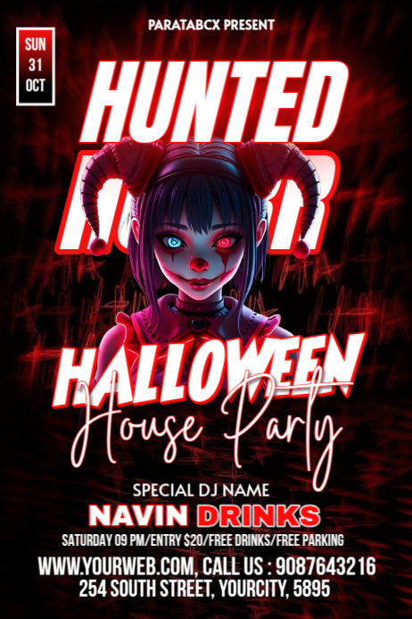 Plantilla de Red Modern & Minimal Editable Halloween Party Poster ...