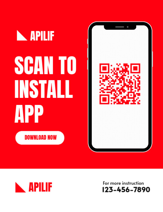 Red Modern & Minimal Editable Scan To Install App Flyer | Editable Qr Code Flyer Flyer (us Letter) template
