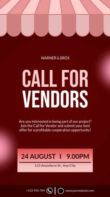 Red Modern & Minimal Flea Market Call For Vendors Instagram Story template