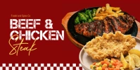 Red Modern & Minimal Food Promotion Steak Spanduk Eventbrite template