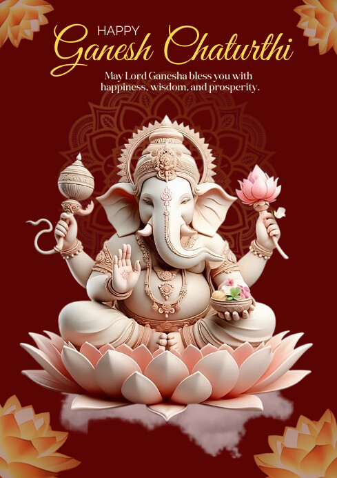 Red Modern & Minimal Ganesh Chaturthi  A4 template