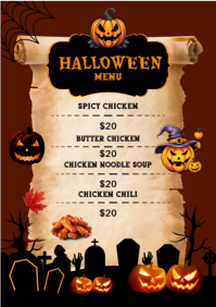 Red Modern & Minimal Halloween Party Menu A4 template