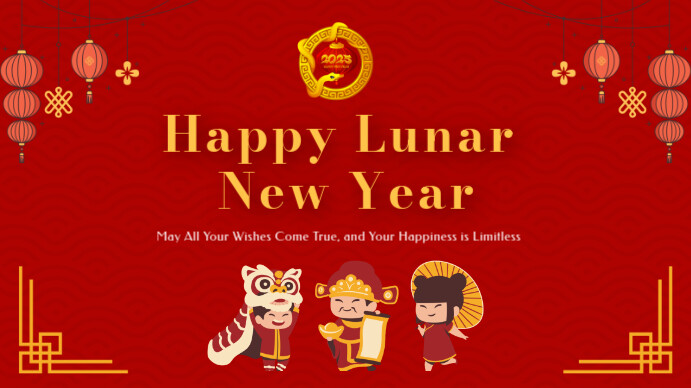 Red Modern & Minimal Happy Chinese New Year 2025 Digital Display (16:9) template
