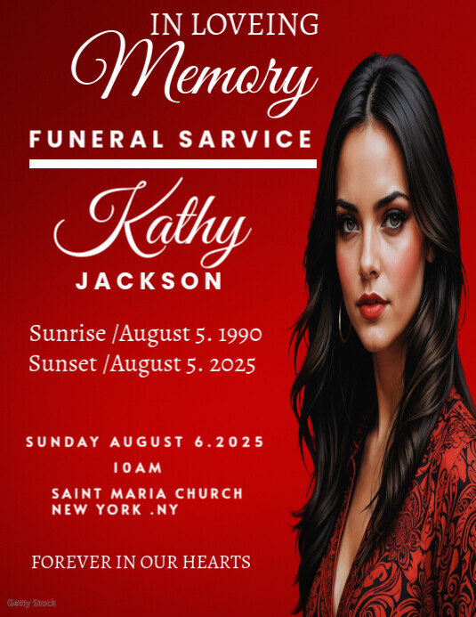 Red Modern & Minimal In Love Memory Funeral Celebration  Flyer (us Letter) template