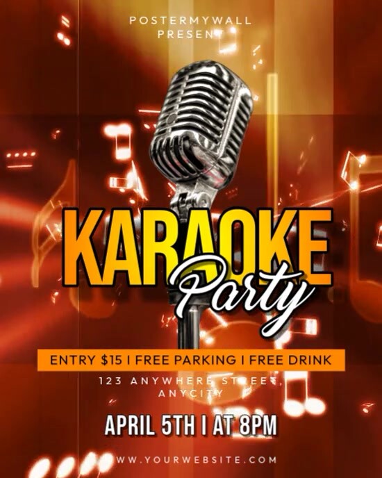 Red Modern & Minimal Karaoke Party Instagram Portrait template