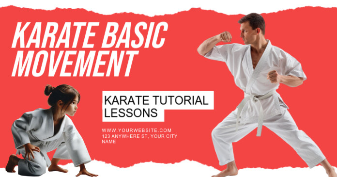 Red Modern & Minimal Karate Basic Movement Facebook Shared Image template