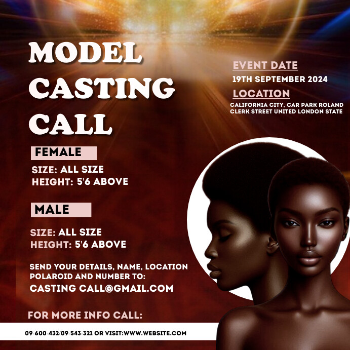 Red Modern & Minimal Model Casting Call Templ Instagram Post template
