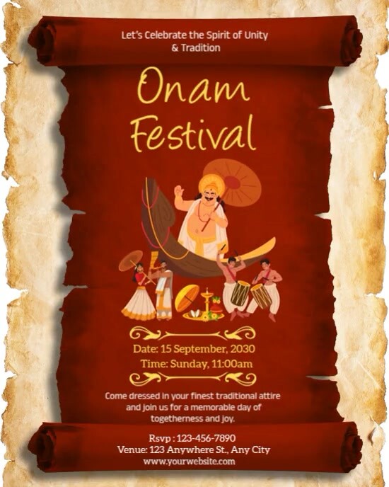 Red Modern & Minimal Onam Instagram Portrait template
