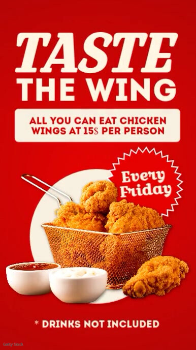 Red Modern & Minimal Red And White And Kaki Chicken Wings Advertising Restaurant Promo  Instagram St template