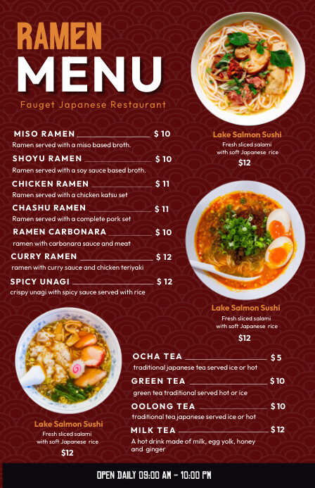 Red Modern & Minimal Red Minimalist Ramen Men Tabloid template