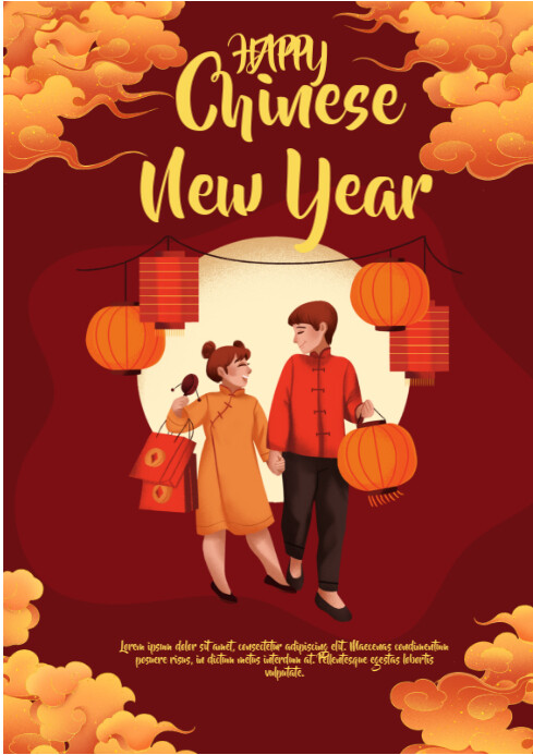 Red Modern & Minimal Red Orange Simple Elegant Chinese New Year Poster A2 template