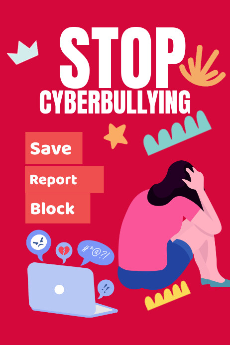 Red Modern & Minimal Stop Cyberbullying Poste Poster template