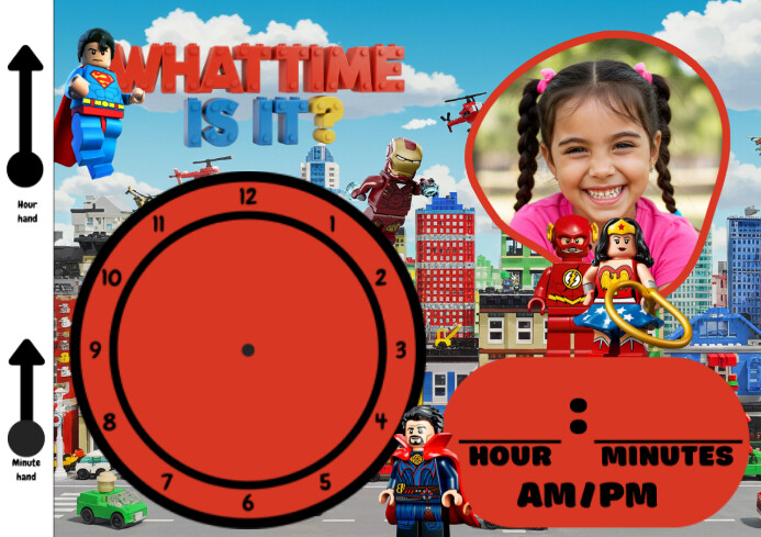 Red Modern & Minimal Super City Clock Learning Poster A4 template