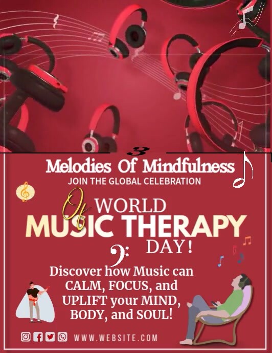 Red Modern & Minimal World Music Therapy Day Flyer (us Letter) template