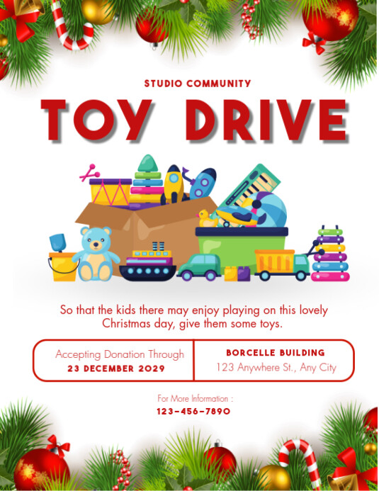 Red Modern Toy Drive Flyer Pamflet (VSA Brief) template