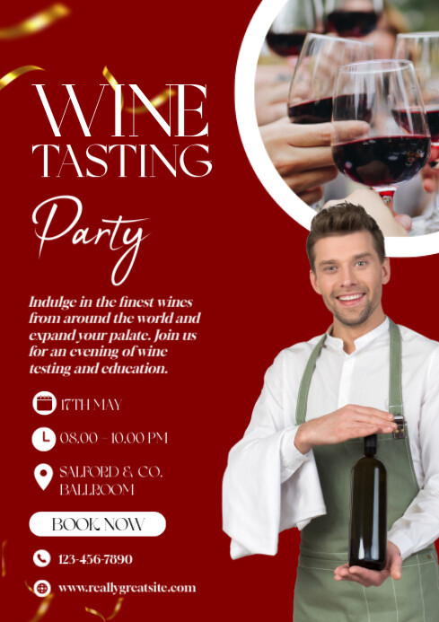 Plantilla de Red Modern Wine Tasting Party Invitation | PosterMyWall