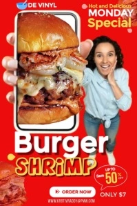 Red  Monday Special Menu - Shrimp Burger  Poster template
