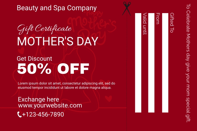 Red Mothers Day Spa Gift Certificate Template PosterMyWall Red Mothers Day Spa Gift Certificate Template PosterMyWall